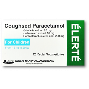 COUGHSED PARACETAMOL CHILDREN ( GELSEMIUM EXTRACT 10MG + GRINDELIA EXTRACT 20MG + NIAOULI ESSENCE 20MG + PARACETAMOL 250MG ) 12 SUPPOSITORIES